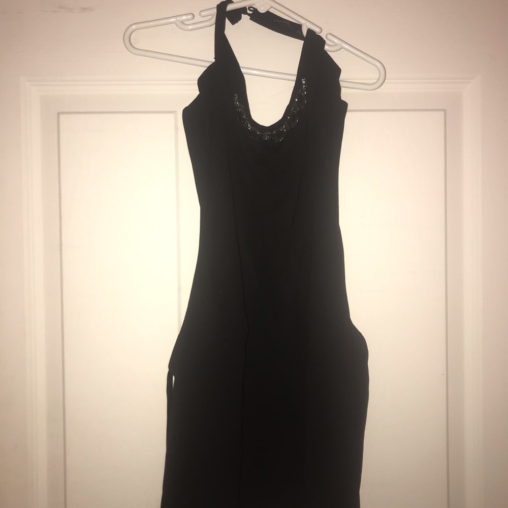 High neck/low back chiffon top
